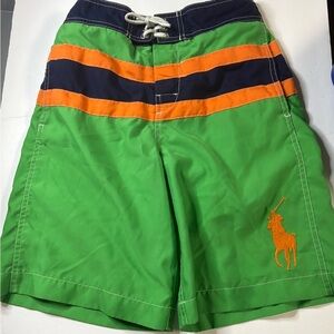 Polo Ralph Lauren Green,Navy & Orange Embroidered swim Trunks/Shorts Sz M 10/12